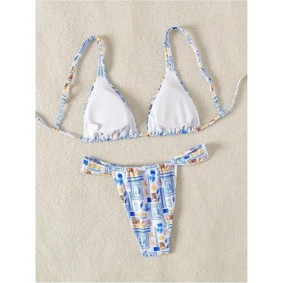 Boho Triangle Swimsuits Thong Cheeky Floral Bikini Set - Size M, NWOT - Picture 2 of 5